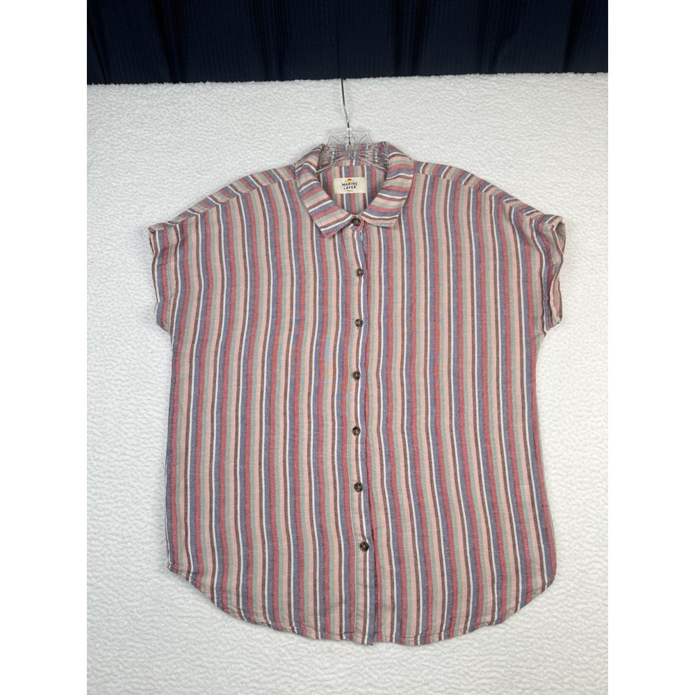 MARINE LAYER Women's Striped Short Sleeve Button Up Blouse Shirt - Small